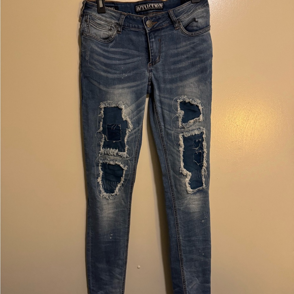 Affliction Women's Dark Blue Ripped Skinny Jeans